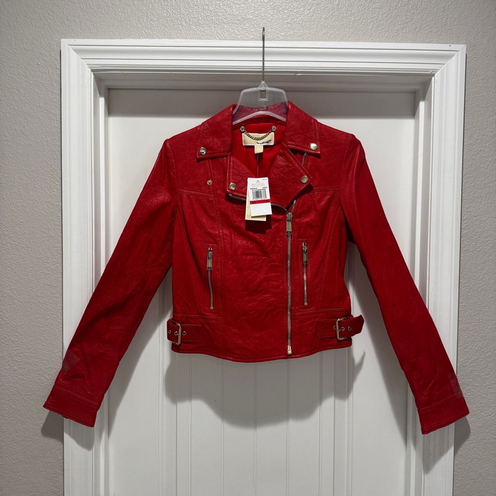BRAND NEW Michael Kors Scarlet Red Moto Jacket
